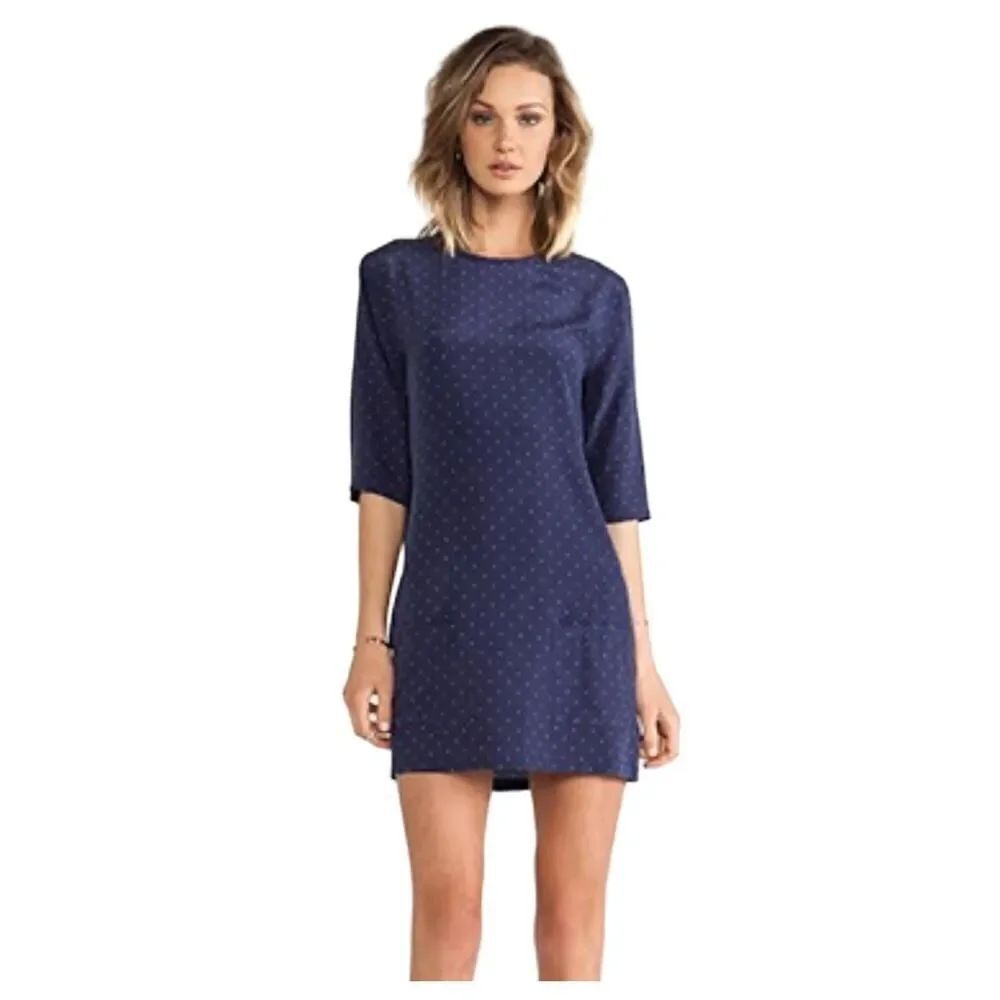 EQUIPMENT Women's Polka Dot Silk Mini Aubrey Dress Peacoat/Blue Size Medium